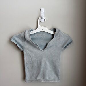 Light Blue Ribbed Short Sleeve Top